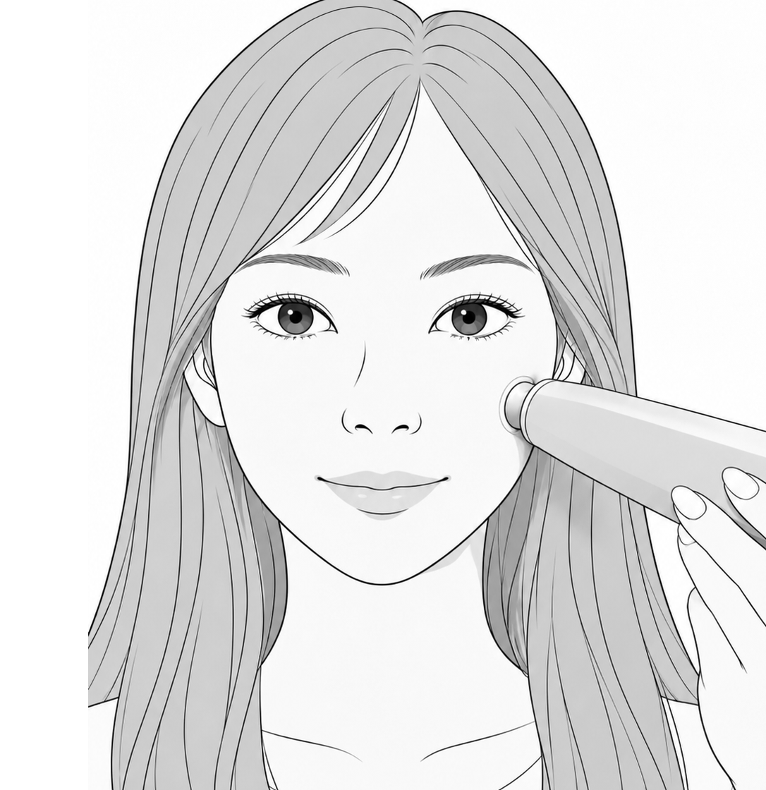 頬に本体を当てているイラスト