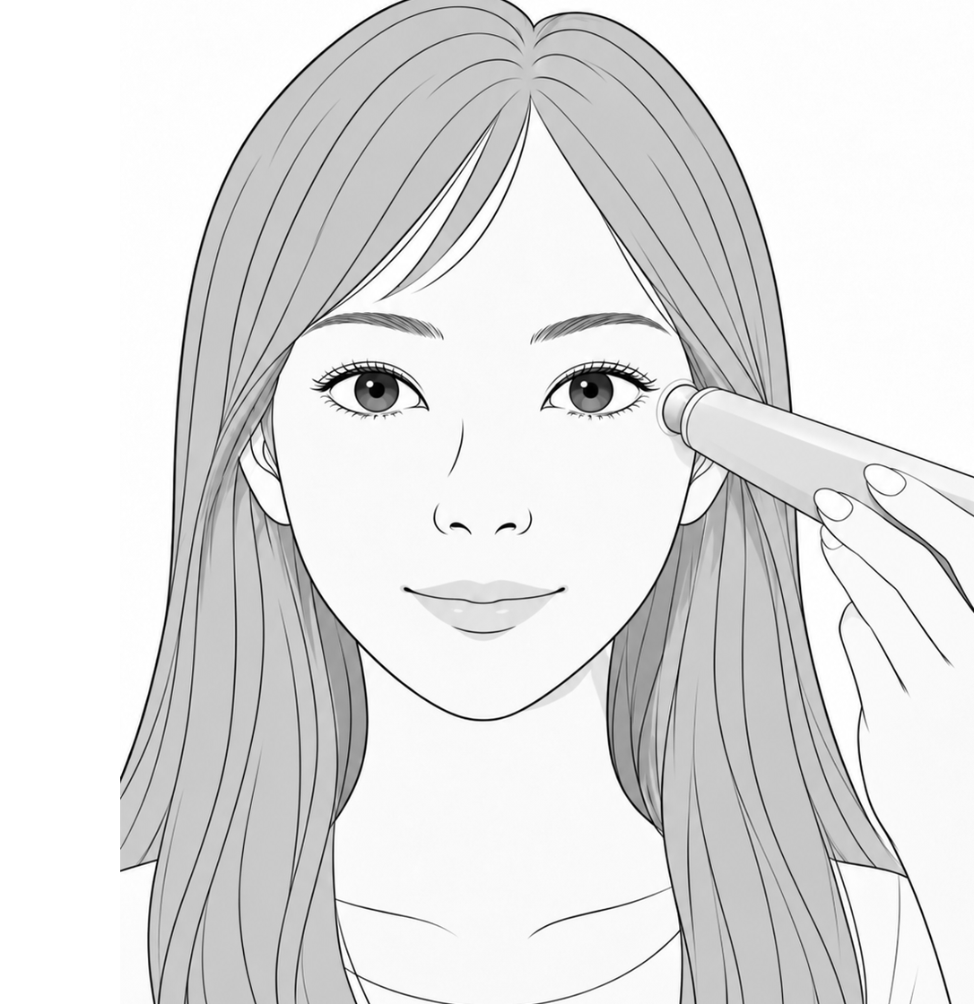 目尻に本体を当てているイラスト