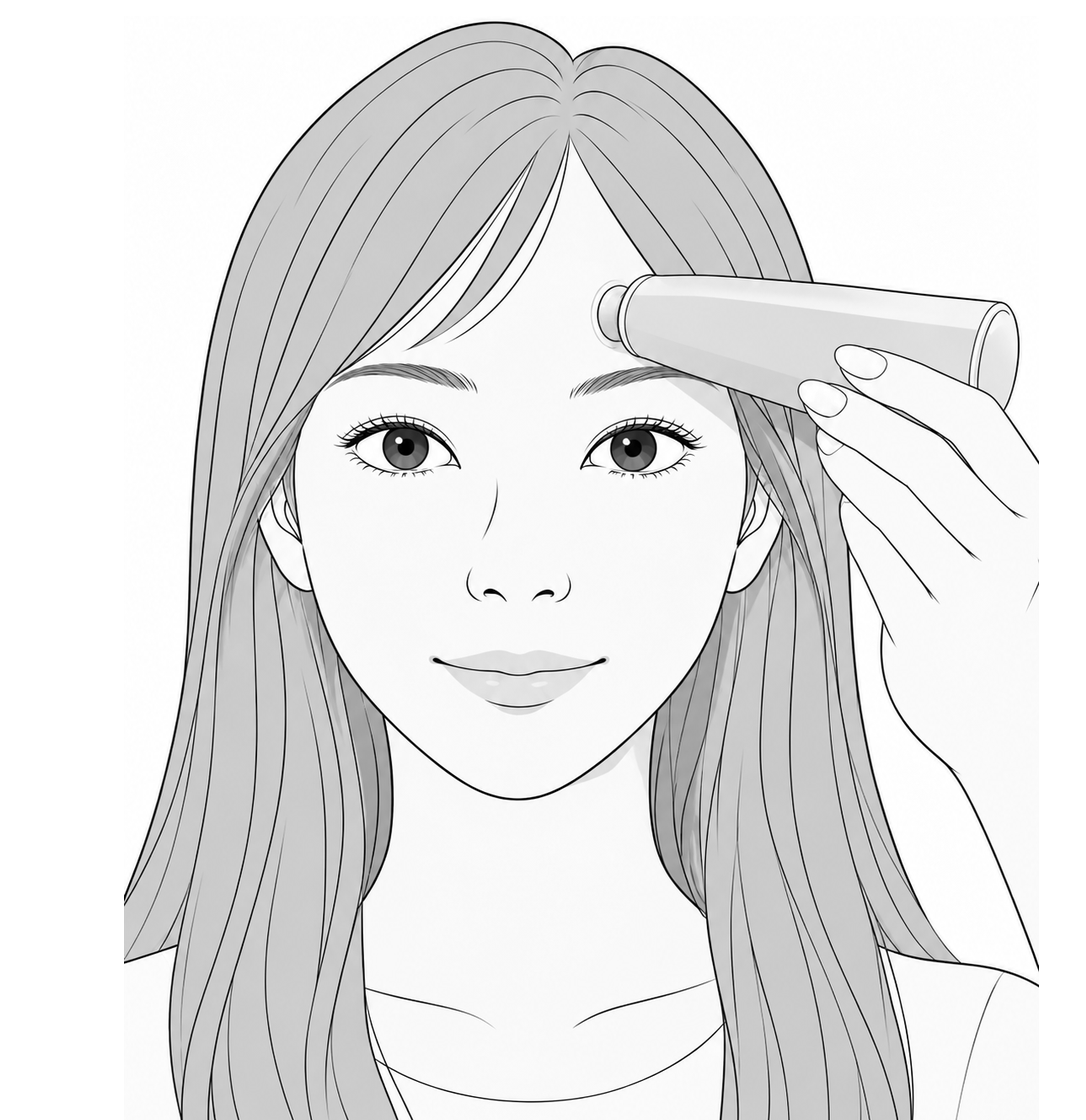 額に本体を当てているイラスト