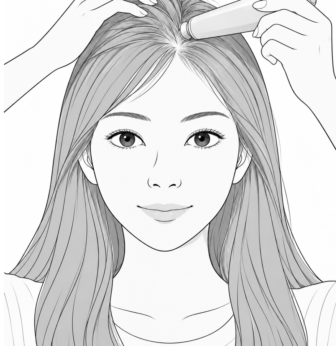 頭皮に本体を当てているイラスト
