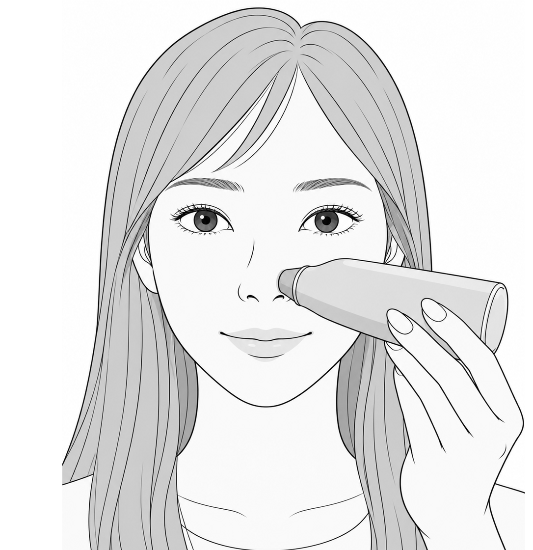 小鼻のまわりに本体を当てているイラスト