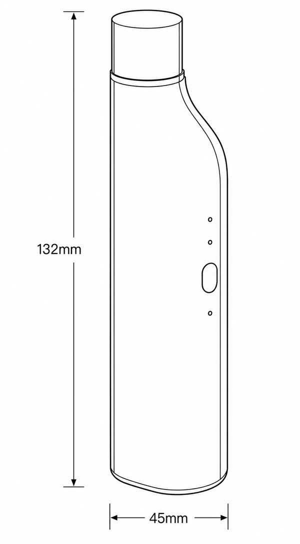 MEDI 本体 側面図（高さ132mm・奥行45mm）